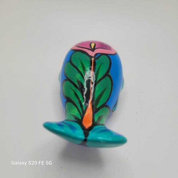Mexican Pottery Whale Hand Painted Blue - Picture 4 of 8